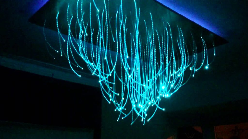 fiberoptic-4 - Laymance Lighting Fiber optic strands creating a glowing teal ceiling feature
